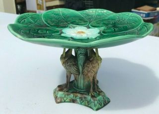 Rare Stunning Joseph Holdcroft Majolica Water Lily Heron Footed Cake Plate Stand