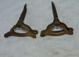 2x Antique Servants Butlers Bell Pull Brass Crank With Double Swingers On Spikes