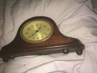 Xmas Gift Antique/vintage Small Mantle Clock With Oak Case In Order A/f