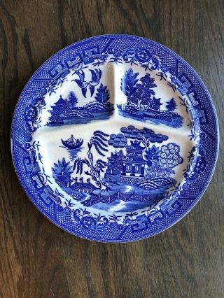 Really,  Heavy Antique/vintage Blue Willow Divided Plate - Cond.