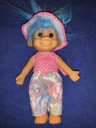 Vintage Russ Troll Doll.  Blue Hair.  Approx.  6 1/2 Inches.