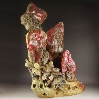 A Set Chinese Chicken Blood Stone Statues 3
