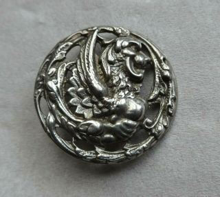 Antique Sterling Silver Dragon Button,  Hallmarked Birmingham 1906