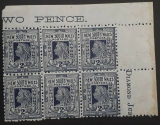 Rare 1897 Nsw Australia Blk 6x2d Deep Dull Blue Qv Definitive Stamps P11x12
