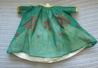 Vintage Doll Dress Sheer Green With Red And Yellow Embroidery