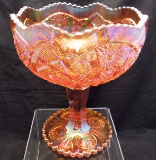 Antique Imperial Marigold Carnival Glass Hobstar & Arches 8 " Tall Compote Stem