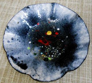 Mid Century Modern Signed Enamel On Copper Dish Space Age Abstract N.  D.  Winkler