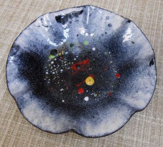 Mid Century Modern Signed Enamel On Copper Dish Space Age Abstract N.  D.  Winkler 2