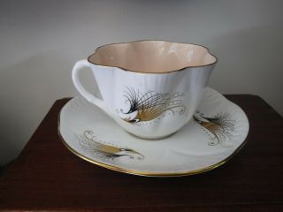 Rare Shelley Bone China Gold & Black Feather Cup And Saucer Dainty Shape