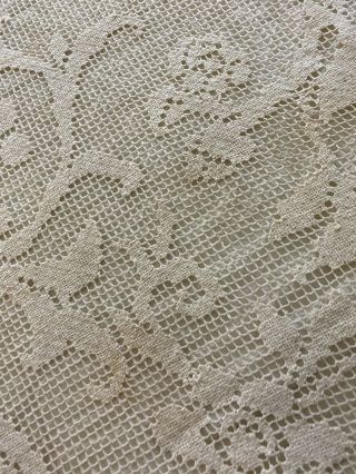 Ecru Vintage Handmade Filet Knotted Lace Coverlet Or Canopy Cover 77 " X 88 "