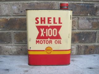 Vintage Shell Oil Motor Oil Can X - 100 1/2 Gallon Square Metal Rare Empty 3
