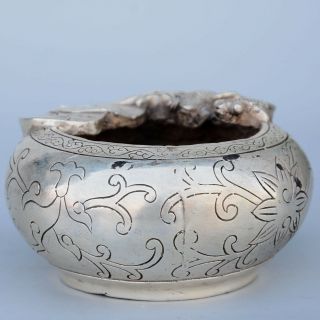 Daming Years Collectable China Old Miao Silver Carve Goldfish Lotus Leaf Ashtray