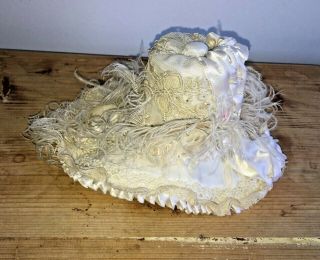 Vintage Hand Made Miniature Or Doll Silk Hat With Designer Initial & Silk Trim