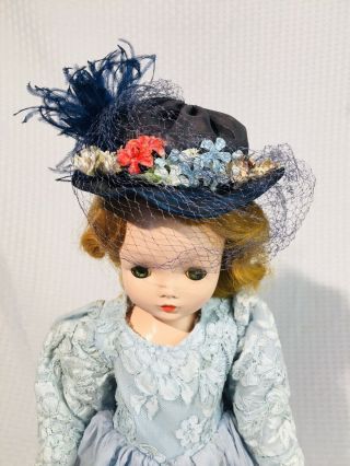 Vintage 1950s Madame Alexander Cissy Doll Fancy Blue Hat W/ Flowers Net Feathers