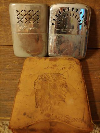 Vintage Jc Higgins & Abercrombie Pocket Warmers Rare Indian Chief Leather Case