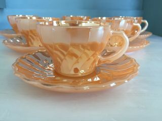 Set Of 6 Vintage Fire King Peach Cup & Saucer - Made In Usa - Oven Proof - Rare