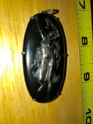 Antique Victorian Carved Jet Cameo Pendant Woman Collectible