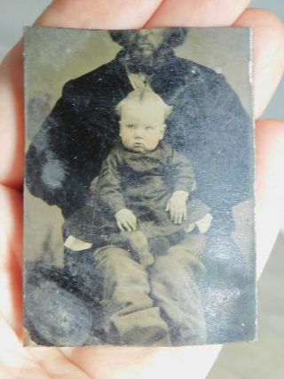 Antique Tintype Photograph 1885 Black Man White Baby Frederick Douglass Looks