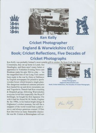 Ken Kelly Cricket Photographer England & Warwickshire Rare Autograph