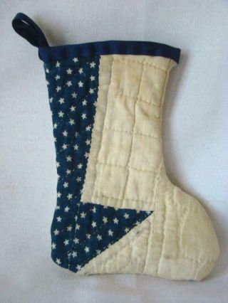 Adorable Vintage Miniature Hand Made Christmas Stocking,  Antique Quilt,  1966