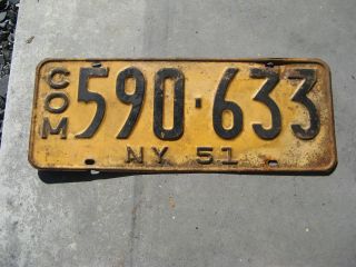 1951 51 York Ny License Plate Commercial Truck Com Rustic Antique 590 - 633