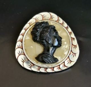 And Unusual Black Cameo Figure In Mother Of Pearl Brooch Rare Piece