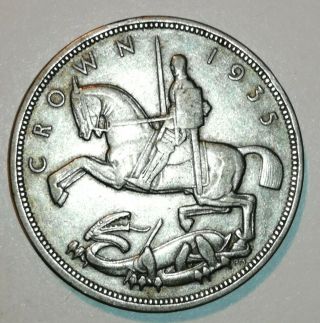 Rare 1935 Britain Silver Rocking Horse Crown - George V Jubilee -