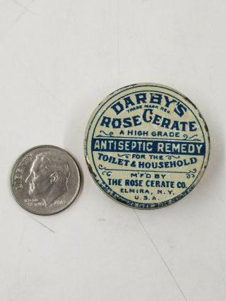 Antique Darbys Rose Cerate Antiseptic Miniature Sample Medicine Tin
