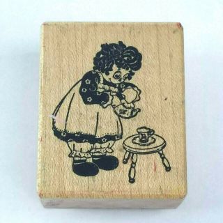 1986 Psx Macmillan Raggedy Ann Tea Time Rare Wood Mounted Crafting Rubber Stamp