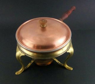 Vintage Fondue Copper Aluminum Pot With Lid And Warmer Stand