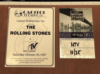 Rolling Stones Rare Handbill And Pass 1997,  Capitol Theatre/mtv Broadcast