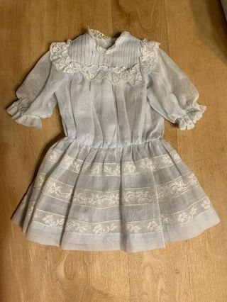 Lovely Vintage Pale Blue W/ White Lace Trim Doll Dress For Antique Doll
