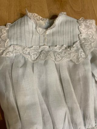 Lovely Vintage Pale Blue W/ White Lace Trim Doll Dress For Antique Doll 2