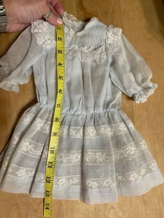 Lovely Vintage Pale Blue W/ White Lace Trim Doll Dress For Antique Doll 3