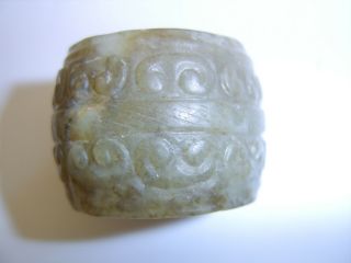 Rare Cavred Old Antique Chinese Jade Archers Ring Ming Dynasty Interest
