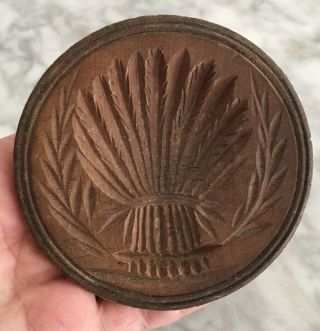 Antique Hand Carved Wheat Sheaf Butter Stamp Butter Print Wood Mold Press