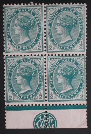 Rare 1908 - Nsw Australia Blk 4x1/2d Blue Grn Definitive Stamps P12x11 1/2 Type 2