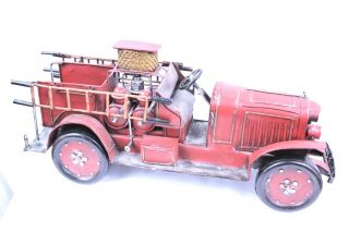 Vintage Antique Metal Fire Truck Toy Red Collectible 14 In.  Xg1