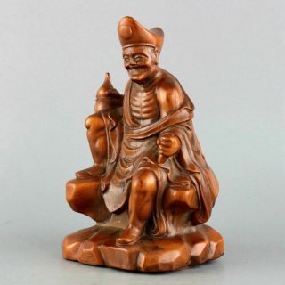 Collect Antique Boxwood Hand - Carved Drunk Immortal Unique Delicate Decor Statue 3