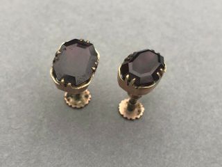 Antique Garnet Rose Gold Earrings,  Screw Back,  Faceted,  Unmarked Tests 18ct