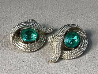 Vintage Rare Large Coro Emerald Green Crystal Set Earrings Jewellery 3