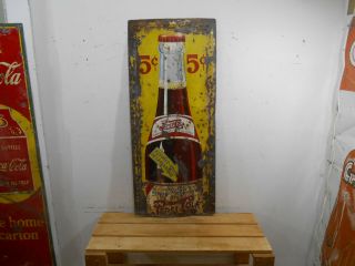 Rare Early Pepsi Cola 5 Cents 38 " X 16 " Soda Pop Bottle Tin Sign