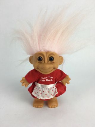 Vintage Good Luck Trolls By Russ Valentine Red I Love You This Much Pink Hair