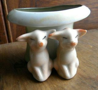 Antique German Bisque Green Fairing 2 Pigs With Top Hat