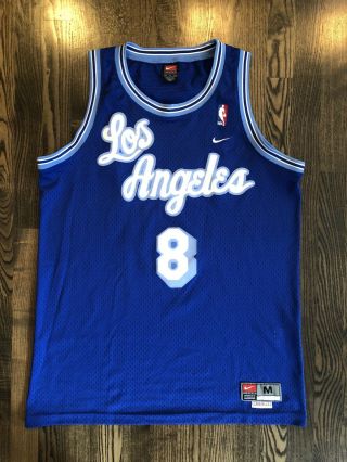 Rare Nike Kobe Bryant 8 Los Angeles La Lakers Blue Script Jersey Medium 40 M