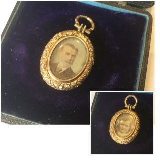Antique Art Deco Jewellery Gold Plated Double Sided Photo Mourning Pendant Fob