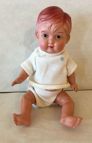 Vintage Celluloid Baby Boy Doll Made In Japan 10” Red Hair Jointed