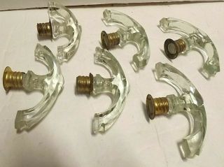 6 Antique Clear Art Deco Depression Glass Overmyers Threaded Door Drawer Pulls 2