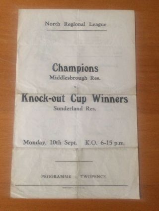 Rare Sunderland V Middlesbrough Reserves Single Sheet 1962 North Regional Lge