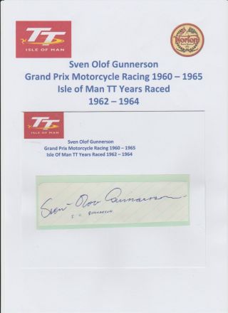 Sven Olof Gunnerson Motorcycle Racer 1958 - 1965 Iomtt Rare Orig Signed Cutting